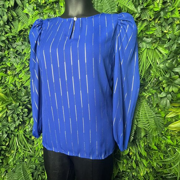 Hope‎ & Harlow Women Tops Large Blue Blouse Puff Sleeve MSRP $48.00 NWT 0297 - Picture 1 of 10